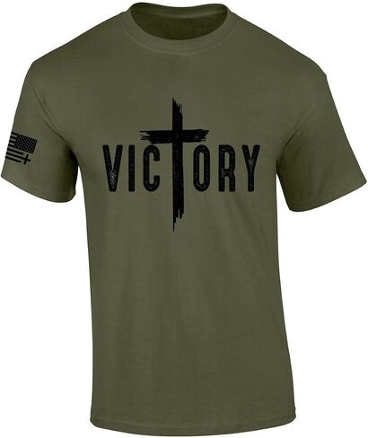 تي شيرت رجالي بأكمام قصيرة من شركة Trenz Shirt Company Christian Victory Cross Jesus in Kuwait