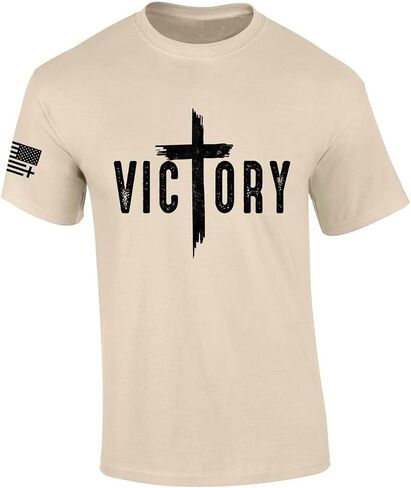 تي شيرت رجالي بأكمام قصيرة من شركة Trenz Shirt Company Christian Victory Cross Jesus in Kuwait