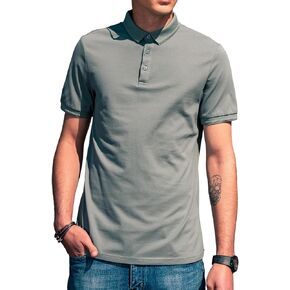 Men's Polo Shirts for Men Short Sleeve Striped Pique Cotton Polo Shirt Business Casual Layering Top in Saudi Arabia