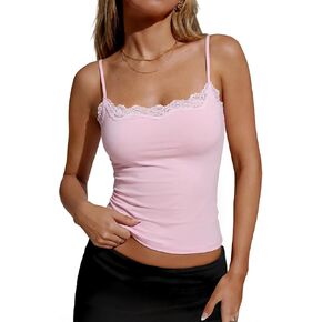 Womens Sexy Lace Cami Top Double Lined Spaghetti Strap Club Party Going Out Y2K Crop Tank Tops in Saudi Arabia