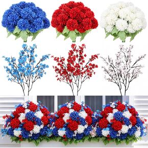 Suncalla 21 Bundles 4th of July Artificial Flowers, 15 Sets Red White Blue Hydrangea & 6 Sets Baby's Breath Faux Flowers, Silk Floral Arrangements for Memorial Day, Independence Day Table Centerpieces in Kuwait
