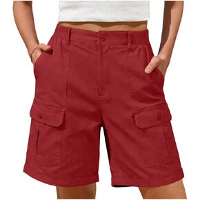 Bermuda Cargo Shorts for Women Knee Length High Waist Long Shorts Lightweight Casual Relaxed Fit Clothes with Pockets in Saudi Arabia