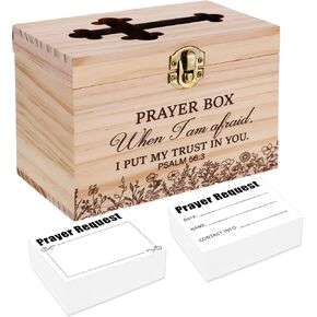 Prayer Box with 100 Pcs Prayer Cards, Wooden Hollow Out Cross Request Box for Blessing Fundraising First Communion Christian Gifts, Prayer Closet Essentials Church Supplies for Your Daily Prayers in Saudi Arabia