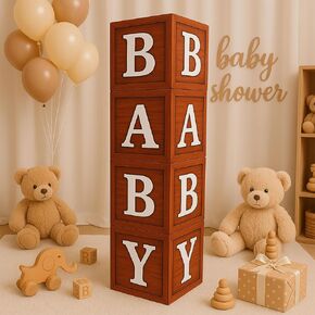 Rustic Wood-Look Baby Letter Boxes – 4 Large 10.6″ Cubes for Baby Shower, Gender Reveal & Nursery Décor in Saudi Arabia