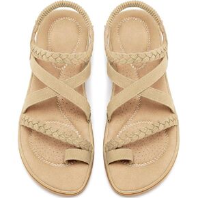Aomigoct Womens Sandals Dressy Comfortable: Cushioned Insole & Soft PU Leather for Daily Wear - Elastic Strap & Non-slip Sole for Confidence Walking - Fashion Women in Saudi Arabia