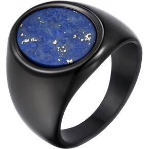 Kemstone Stainless Steel Oval Signet Ring for Men – Black Enamel Tiger Eye Lapis Inlay in Saudi Arabia