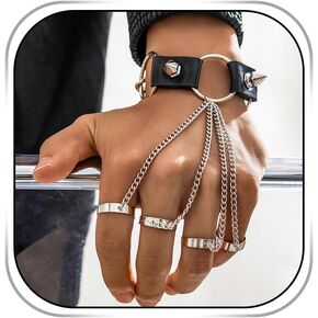 Ring Bracelet Hand Chain Men Studded Leather Punk Bracelets Gothic Halloween Bracelet for Cosplay Hip Hop in Kuwait