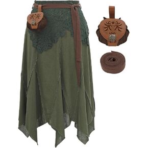PROCOS Womens Medieval Fairy Pirate Skirt Victorian Asymmetrical Hem Flowy Layered Drape Forest Dweller Skirts with Bag Belt in Kuwait