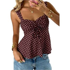 SOLY HUX Women's Cute Babydoll Tops Polka Dots Sleeveless Ruched Peplum Top Summer Crop Tank Shirts in Saudi Arabia