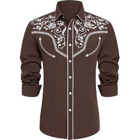 Men's Western Cowboy Shirt, Embroidered Long Sleeve Casual Button Down Shirt in Saudi Arabia