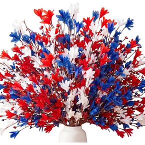Janinka 18 Pcs 4th of July Artificial Flowers Patriotic Berry Picks 250th Anniversary Red White and Blue Flowers for Memorial Day Independence Day Office Vase Decor Home Table Centerpiece in Kuwait