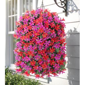 Hoppwodd Artificial Flower for Outdoors 4pcs Fake Lily Hanging Flower Baskets for Outside UV Resistant Silk Faux Long Trailing Vines for Garden Porch Patio, White in Saudi Arabia
