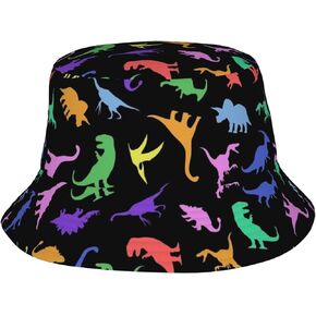 Fun Dinosaur Black Bucket Hat for Men Women Printed Fisherman Hat Packable Sun Cap Travel Outdoor Beach Caps in Saudi Arabia