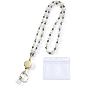 Beaded Lanyard with Retractable Badge Reel, Elegant Necklace-Style ID Holder for Work, School, and Office Use in Kuwait