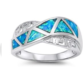 CloseoutWarehouse Triangles & Greek Pattern Infinity Bind Ring Blue Simulated Opal 925 Sterling Silver in Saudi Arabia