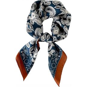 27.5 Inch Navy Coffee Print Silk Hair Head Scarf for Women Satin Neck Scarf Wrap Large Lightweight Bandana in Saudi Arabia