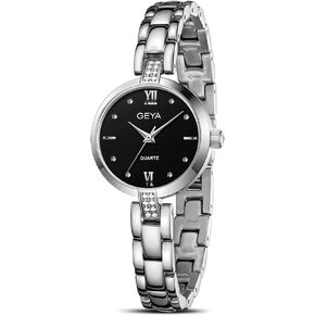 GeYa Silver Watches for Women Elegant Ladies Dress Watch Dainty Diamonds Stainless Steel Jewelry Bracelet Quartz Movement 5ATM Water Resistant for Small Wrist Gifts in Saudi Arabia