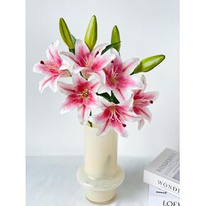 YalzoneMet 2 Pcs Pink Stargazer Lily Artificial Flowers for Decoration, 28 inch Long Stems Real Touch Latex Fake Flowers, Faux Silk Easter Lily for Spring Indoor Home Office Wedding Table Centerpiece in Saudi Arabia