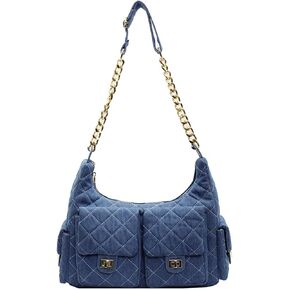 Denim Quilted Crossbody Bags for Women Large Vintage Travel Purse Boho Shoulder Handbags with Pockets Chain and Zipper in Saudi Arabia