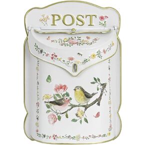 Wall Mount Mailbox for House Outside Vintage Metal Door Mailbox Antique Style Nostalgic Charm Home Decor Garden Vintage English Cottage Decor Flower Pattern(White Bird) in Saudi Arabia