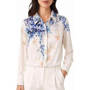 Womens Mulberry Silk Blouse Long Sleeve Printed Blouse Business Casual Button Down Shirt in Saudi Arabia
