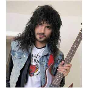 80s Heavy Metal Rock Wig - Unisex Long Curly Wig, Ideal for Halloween, Cosplay, Rock Costumes and Retro Parties (Black) in Saudi Arabia