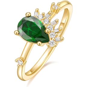 SHINYSO 14K Gold Plated 1CT Wedding Band for Women Pear Cut Green Created Emerald CZ Engagement Promise Rings for Her Size 4-10 in Saudi Arabia