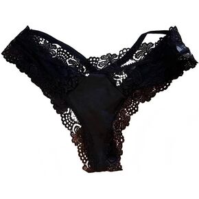 Womens Underwear Sexy Thongs Floral Lace Bikini Panties Criss Cross Back Splice Tangas 1 Pcs (Black) in Kuwait