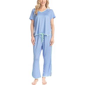 طقم بيجامة MUK LUKS Fun In The Sun، تي شيرت قصير الأكمام وسروال كابري مع حواف دائرية مربوطة، بيجامات دي موجر in Kuwait