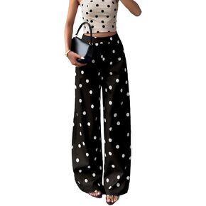Womens Polka Dot Wide Leg Pants High Waisted Flowy Summer Casual Vacation Trousers in Saudi Arabia