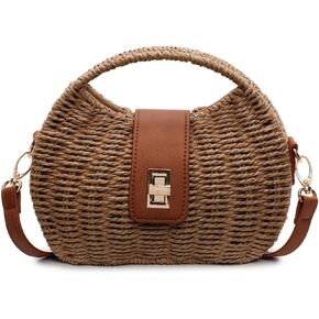 Small Top Handle Beach Handbag for Women Rattan Woven Purse Crossbody Shoulder Boho Bag Satchel for Summer Vacation in Saudi Arabia