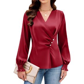 Blooming Jelly Womens Business Casual Blouses Dressy Work Tops Fall Fashion 2026 V Neck Pleated Long Sleeve Shirts in Kuwait