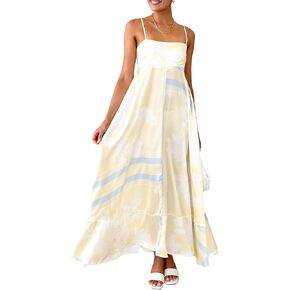 Seyumixi Women Polka Dot Striped Maxi Dress Spaghetti Strap A Line Smocked Long Dress Flowy Floral Boho Summer Dresses in Saudi Arabia