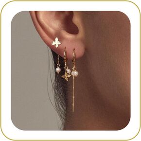 Pearl Earrings For Women Trendy Earring Set Hypoallergenic 14K Gold Plated Earring Stacks Dainty Stud Dangle Hoop Non Tarnish Pearl Drop Earrings Valentine’s Day Jewelry Mothers Day Gifts For Women in Saudi Arabia