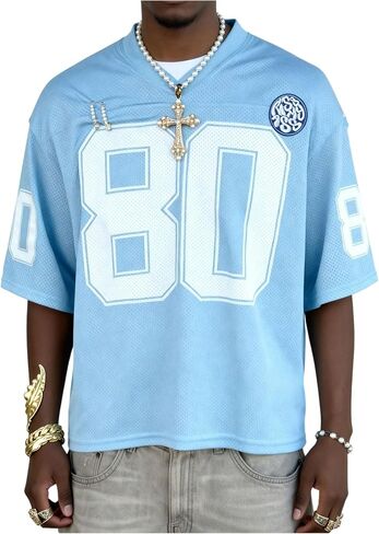 GORGLITTER Men's Jersey Tees Graphic Number Print Soccer Short Sleeve Crew Neck Oversized Tshirt Streetwear in Kuwait