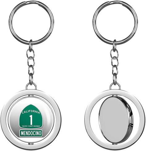 PCH 1 and Mendocino (Highway ca rv Beach Sign go mendo Road) Keychain Spinning Round Chrome Metal Key Chain in Saudi Arabia