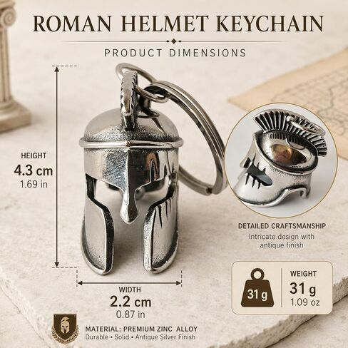 LOGOFUN Roman Helmet Keychain Spartan Greek Soldier Alloy Charm Retro Vintage Hanging Ornament for Keys Backpack Handbag Wallet Gift Supplies in Kuwait
