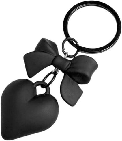Black Heart and Bow Keychain – Cute Bag Charm & Purse Charm, Dainty Key Ring for Women & Girls, Bow Heart Accessory in Saudi Arabia