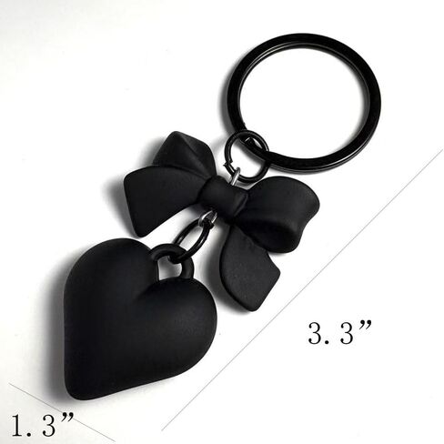 Black Heart and Bow Keychain – Cute Bag Charm & Purse Charm, Dainty Key Ring for Women & Girls, Bow Heart Accessory in Saudi Arabia