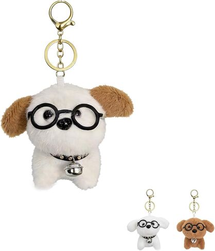 Plush Glasses-Wearing Dog Keychain -Soft Furry Bag Charm, Personality Decoration, Available in 3 Designs in Saudi Arabia