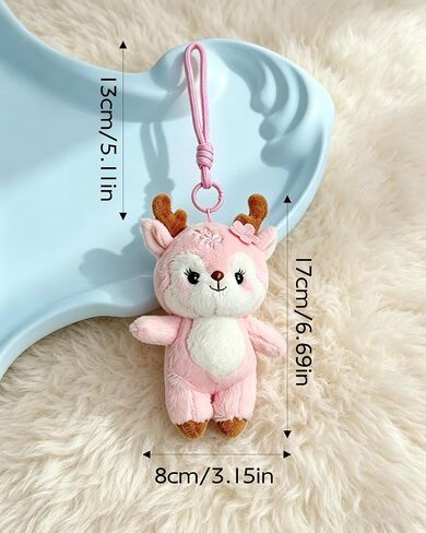 Pink Sakura Deer Plush Keychain, Cute Bag Charm for Women, Animal Lovers, Purses, Keys, Birthday Gift in Saudi Arabia