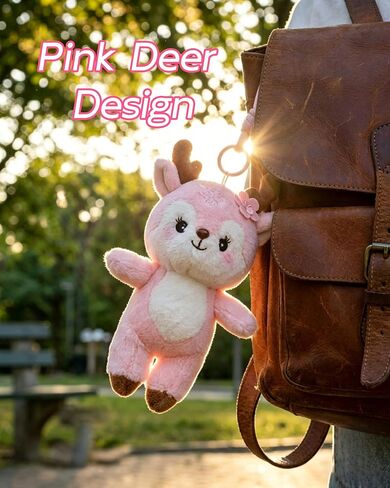 Pink Sakura Deer Plush Keychain, Cute Bag Charm for Women, Animal Lovers, Purses, Keys, Birthday Gift in Saudi Arabia
