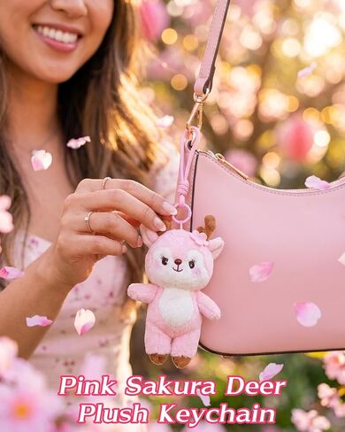 Pink Sakura Deer Plush Keychain, Cute Bag Charm for Women, Animal Lovers, Purses, Keys, Birthday Gift in Saudi Arabia