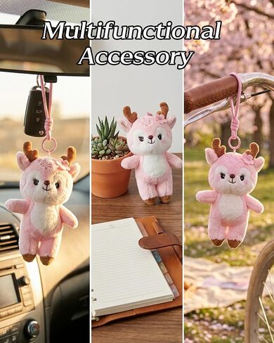 Pink Sakura Deer Plush Keychain, Cute Bag Charm for Women, Animal Lovers, Purses, Keys, Birthday Gift in Saudi Arabia