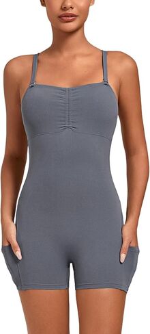 Womens Workout Shorts Romper Adjustable Straps Backless Sexy Jumpsuit With Pockets Gym Bodysuit in Saudi Arabia