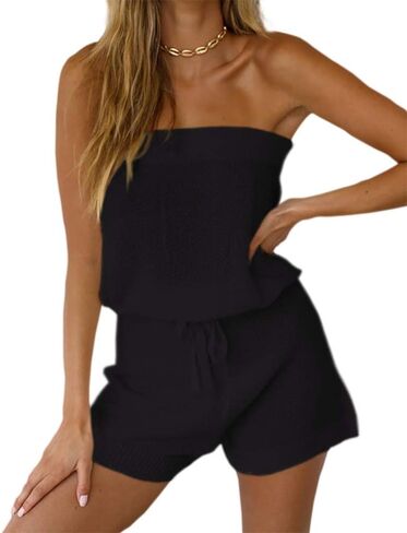 Womens Summer Jumpsuits Casual Loose Sleeveless Off Shoulder Elastic Waist Romper Loungewear Two Piece Outfits in Kuwait