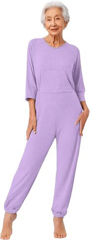 Women Dementia Clothing Alzheimers Anti-Strip Jumpsuit Easy Care Nursing Nightwear with Zipper at Back and Leg in Saudi Arabia