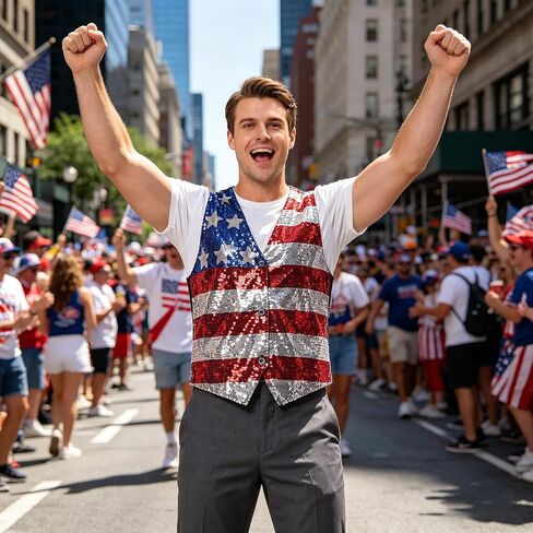 American Flag Sparkly Sequin Button Down Vest for Men Women 4th of July Patriotic Top V Neck Sleeveless Shirt Costume One Size in Saudi Arabia