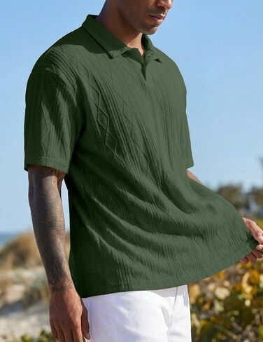 Dokotoo Men Mens Casual Knit Polo Shirt Button Down Stretchy Jacquard Textured Golf Shirts Loose Fit Summer Daily Top in Saudi Arabia