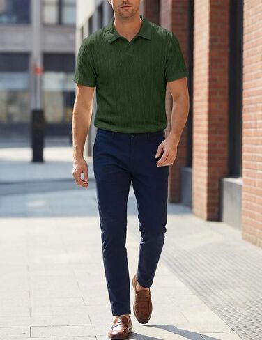 Dokotoo Men Mens Casual Knit Polo Shirt Button Down Stretchy Jacquard Textured Golf Shirts Loose Fit Summer Daily Top in Saudi Arabia